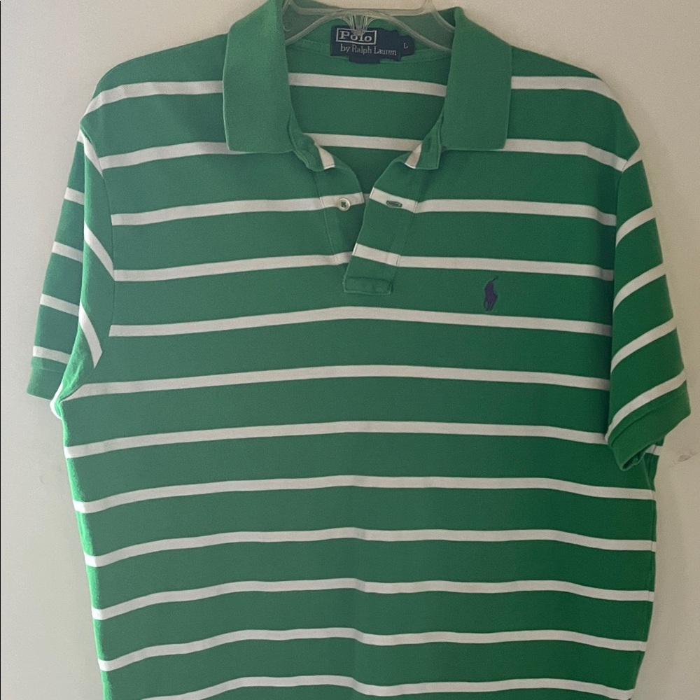 Polo by Ralph Lauren Green & White Striped Polo with Purple Pony